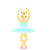 Pixelated ballet dancer in light blue tutu with pink shoes, performing various poses against gray background.