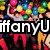 Pixelated image of people holding colorful balloons with text overlays reading "TiffanyU Loves" and "1D".