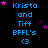 Blue text reading "Krista and Tiff BFFL's <3" on black background with pink stars, animated to change star positions across frames.