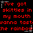 Red pixelated text repeats 'i've got skittles in my mouth wanna tastwanna tastthe rainbow' across black background with white star and dot accents.