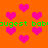 A static image with an orange background filled with pink heart shapes and green text repeating "bougest babougest bab" across two lines.