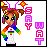 Pixel art character with brown pigtails, rainbow-colored sleeves, and a white shirt featuring a small rainbow flag; text elements 'SAY' and 'WHAT' appear vertically.