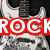A static image of a white electric guitar with black accents overlaid by red-outlined text reading "ROCK IS LIFE" in four segments.