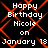 Black background with red diamond lattice pattern and white pixelated text reading "Happy Birthday Nicole on January 18" repeated in four identical quadrants.