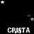 Black background with white and gray stars scattered , repeated text 'CRISTA' in pixelated font