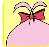 Animated sequence of a pink cartoon character with red bow and curly hair against yellow background, showing multiple poses.