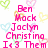 Pixelated image with pink text listing names over white background, surrounded by pastel heart shapes in green, blue, yellow, and purple.