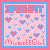 A 4x3 contact sheet of 12 animated frames from a pink and blue pixel art buddy icon featuring "BASBAT" text at the top, heart symbols scattered throughout, and "MiracleGirl" text at the bottom on a light pink background with blue borders.