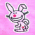 Animated pink bunny with red nose and black outline on pink background, showing head turn from left to right.