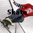 A pixelated figure in a red shirt and dark pants performs a trick on a skateboard, with text changing from 'Skate' to 'or Die'.