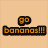 Pixelated monkey face with red lips on orange background, paired with text 'go bananas!!!' and 'bananas rule!' in orange font.
