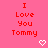Pixelated pink background with red text "I Love You Tommy" and white heart symbols arranged in a pattern