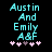 Pixelated cyan text reads "Austin And Emily ASF" above five pink and purple asterisks on black background.