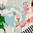 Pixelated static image of a cartoon-style scene with multiple colorful figures and objects against a light background, including pink flamingos, an ice cream cone, green foliage, and abstract shapes.