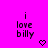 A bright pink background displays six 'i love billy' text blocks with pixelated hearts and arrows changing position across frames.
