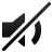 Black wireframe sound mute icon with diagonal slash over speaker symbol on light gray background.