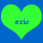 Two identical green heart shapes on a blue background with the text 'eric' in blue pixelated letters inside each heart.
