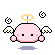 Pixelated pink character with angel wings and halo, showing four distinct facial expressions