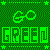 A 4x3 contact sheet of a green pixelated animation featuring repeated 'GREEN' text and infinity symbols on a dark green background with star patterns.
