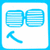 Pixelated blue and white icon with two rounded rectangular shapes above a curved arrow, displayed in four identical