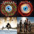 Two large cartoon eyes with blue irises and black pupils, each surrounded by a multicolored ring of red, green, and brown pixels, set against a dark background with a pixelated landscape below.