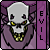 A 3x2 contact sheet of a pixel art animated icon featuring a skull with yellow eyes and teeth, wearing a purple hooded cloak, with the word "EVIL" vertically on the right side in each frame.