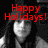 Two side-by-side grayscale images of a person with long dark hair, each overlaid with red text: 'Happy Holidays!' on the left and 'Jingle Bells!' on the right.