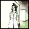 Animated sequence showing a woman in white clothing resisting and escaping from a man in blue uniform within an indoor corridor.