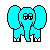 Pixelated cyan elephant icon with black-and-white feet, showing front and rear views in a . Text labels "Ele-Front" and "Ele-Butt" appear beside the respective poses