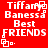 Red background with white pixelated text reading "Tiffan Banessa Best FRIENDS" and small square icons, arranged in a of four identical