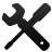 Black wireframe wrench and screwdriver crossed in X-formation on light gray background, rendered in pixelated style with no visible text or additional elements.