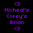 Pixelated purple text on black background with white rectangular highlights, showing names and symbols in a
