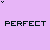 'PERFECT' text icons on a light purple background with small decorative symbols above each word, showing variations in accent marks and symbol placement