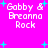 Pixelated text 'Gabby & Breonna Rock' on bright pink background with cyan plus signs, four identical copies arranged in a pattern