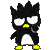 Animated contact sheet of a cartoon penguin character with black spiky hair, white belly, yellow beak and feet, showing nine sequential expressions from neutral to blushing to tongue-out poses on gray background.