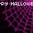 Pixelated purple spiderweb pattern with repeated 'HAPPY HALLOWEEN' text in white block letters on black background.