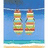 Two striped hanging objects with red, green, yellow, and brown bands against a blue background, with green text on a cyan background.