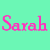Two side-by-side display the name 'Sarah' in pixelated text, with left cyan background and pink text, right magenta background and cyan text
