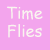 nine colored squares with white text fragments, including phrases like 'Time Flies' and 'Hot Dogs', arranged in a layout with alternating pink and blue backgrounds