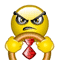 Yellow emoji face with angry expression gripping brown steering wheel, red tie visible beneath hands.