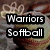 Pixelated image with text overlays reading "Warriors Softball" and "number 4" on a blurred background featuring a softball and a player.