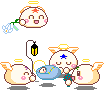 Animated contact sheet of pixel art angel characters with wings, halos, and various props in a 3x2 grid layout showing sequential frame changes.