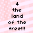 Pixelated text on a pink and white striped background with small dots, showing '4 the land of the free!!!' in two identical vertical arrangements.