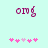 Pixelated 'omg' text in magenta on light cyan background with pink and light pink heart symbols below, showing animation changes in heart positions.