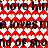 Red and white heart-patterned background with black text repeating 'i love him i love him he loves me he loves m' in a scrolling animation.