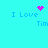 Pixelated cyan background with blue text "I Love Tim" and pink pixel art symbols above the text in four repeated arrangements.
