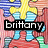 Pixelated character with yellow hair and blue limbs stands against a pink background, overlaid by black banner reading 'brittany' in white lowercase letters.