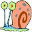 Pixelated cartoon snail with pink shell and green eyes on grass, next to blue text reading "sponge dork" above "the clique".