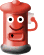Red cylindrical character with gray base and white eyes displays multiple facial expressions including smiling, open mouth, and mustache while holding a white object in its arm.