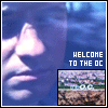 A static image shows a person's face with 'WELCOME TO THE OC' text and a small landscape thumbnail that changes across frames.
